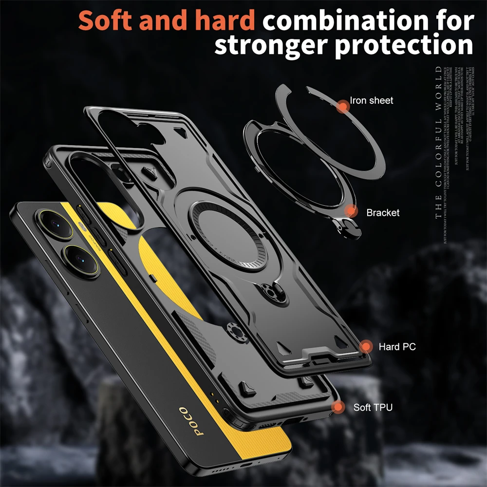 Shockproof Magnetic Bracket Phone Case with Armor Ring Holder and Stand - Military Grade Drop-Proof Protection