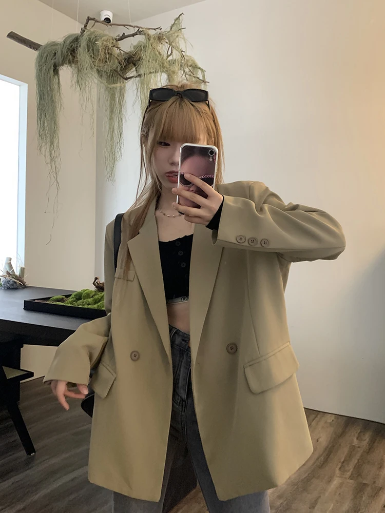 

UNXX 2024 Spring Autumn Women Double Breasted Blazer Office Lady Loose Classic Coat Suit Jacket Female Outwear Outfits Femme