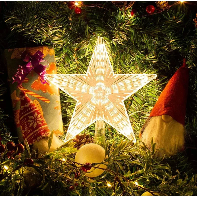 Description Picture 6 of item15cm Christmas Glowing Tree Topper Five-pointed Star Transparent Led Flashing Star Flashing Warm Colored Lights Navidad Decor