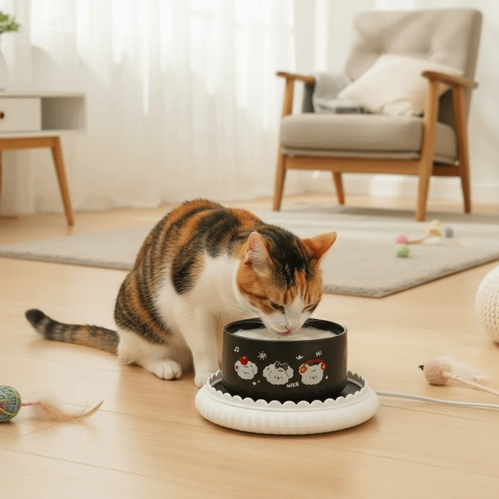 Cartoon Heated Pet Water Dispenser Ceramics Constant Temperatur Heated Dog Water Bowl Quiet Intelligent Cat Heating Bowl