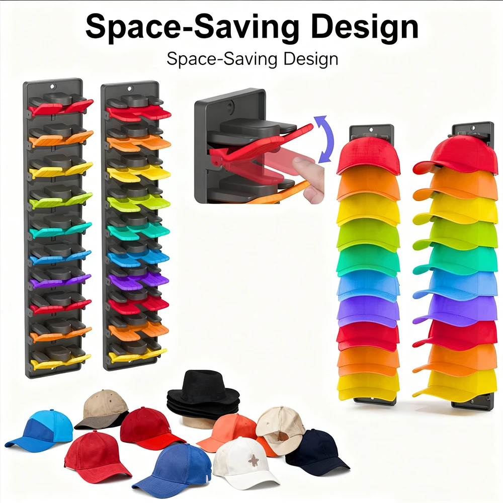 Hat Organizer for Baseball Caps with Built-in Spring Clips Adjustable Storage for Door/Closet Display Hat Racks Hanger