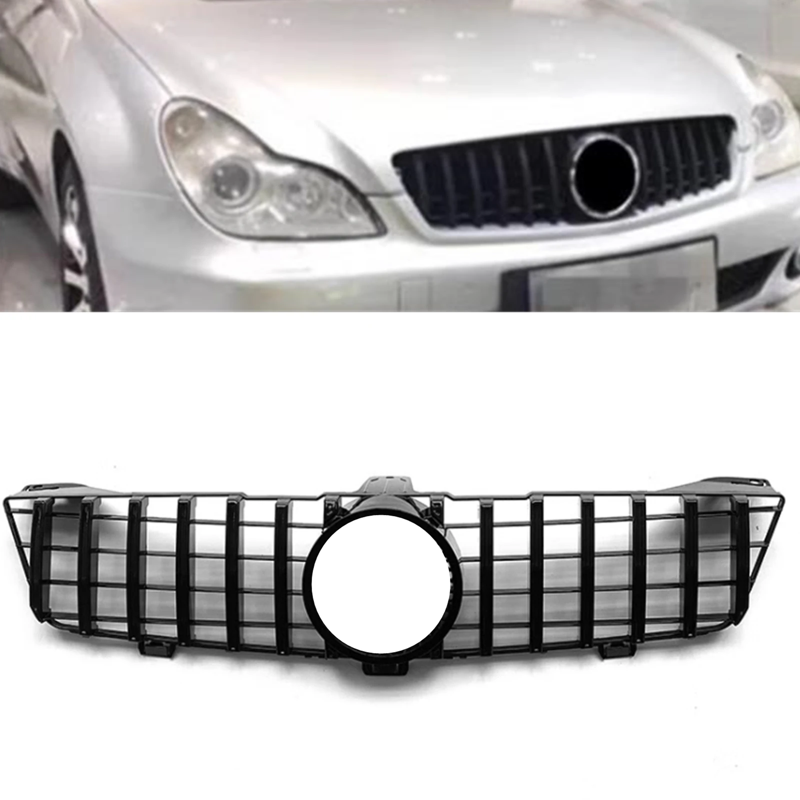

Grill Front Grille For Mercedes Benz CLS Class W219 CLS350 CLS500 CLS600 2008-2010 GT Style Black/Silver Upper Bumper Hood Mesh
