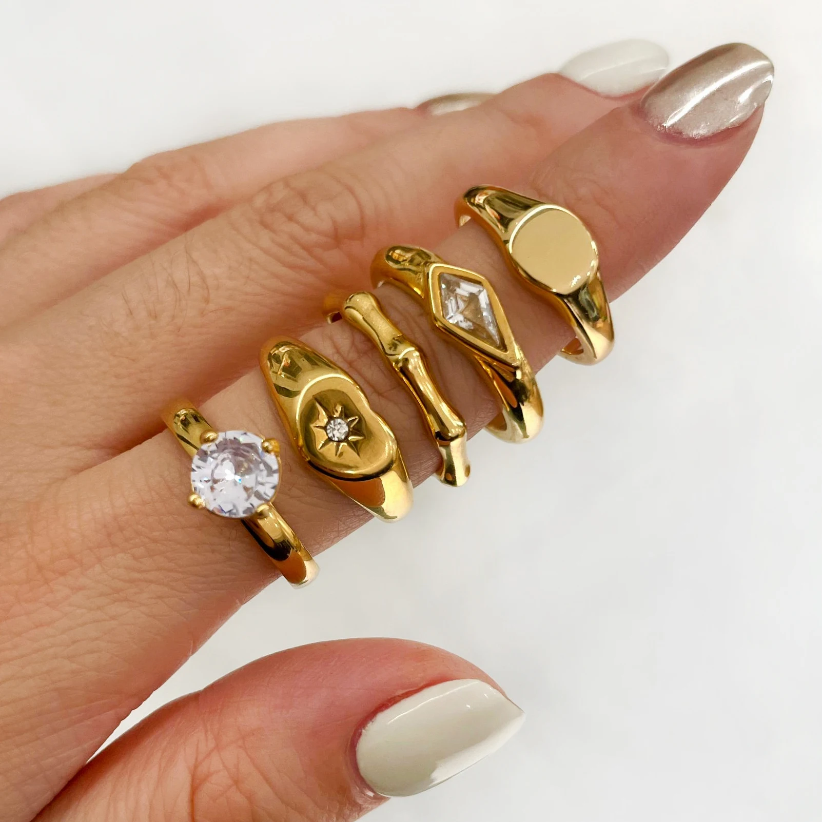 Anelli Impilabili ALEXCRAFT Acciaio Inox | Placcati Oro 14K | Misure 7-24 | Set 8 Pezzi - Foto 7