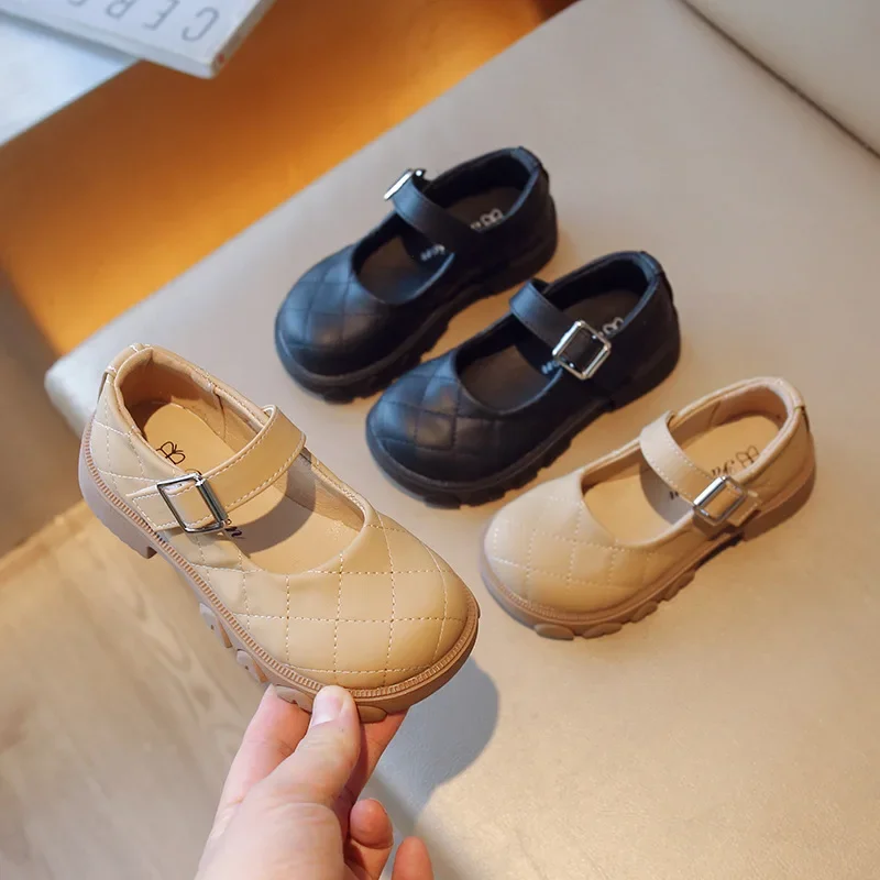 Girls Princess Leather Shoes Solid Color Kids Mary Jane Shoes Fashion School Thick Bottom Children Causal Shoes Black Versatile 2