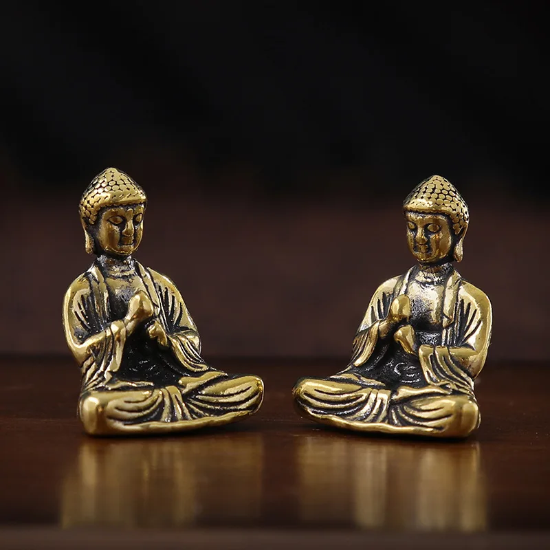 

2PCS Chinese Buddhism Pure Copper Bronze Sakyamuni Buddha Statue Table Pure Brass Antique Tea Pet Ornament