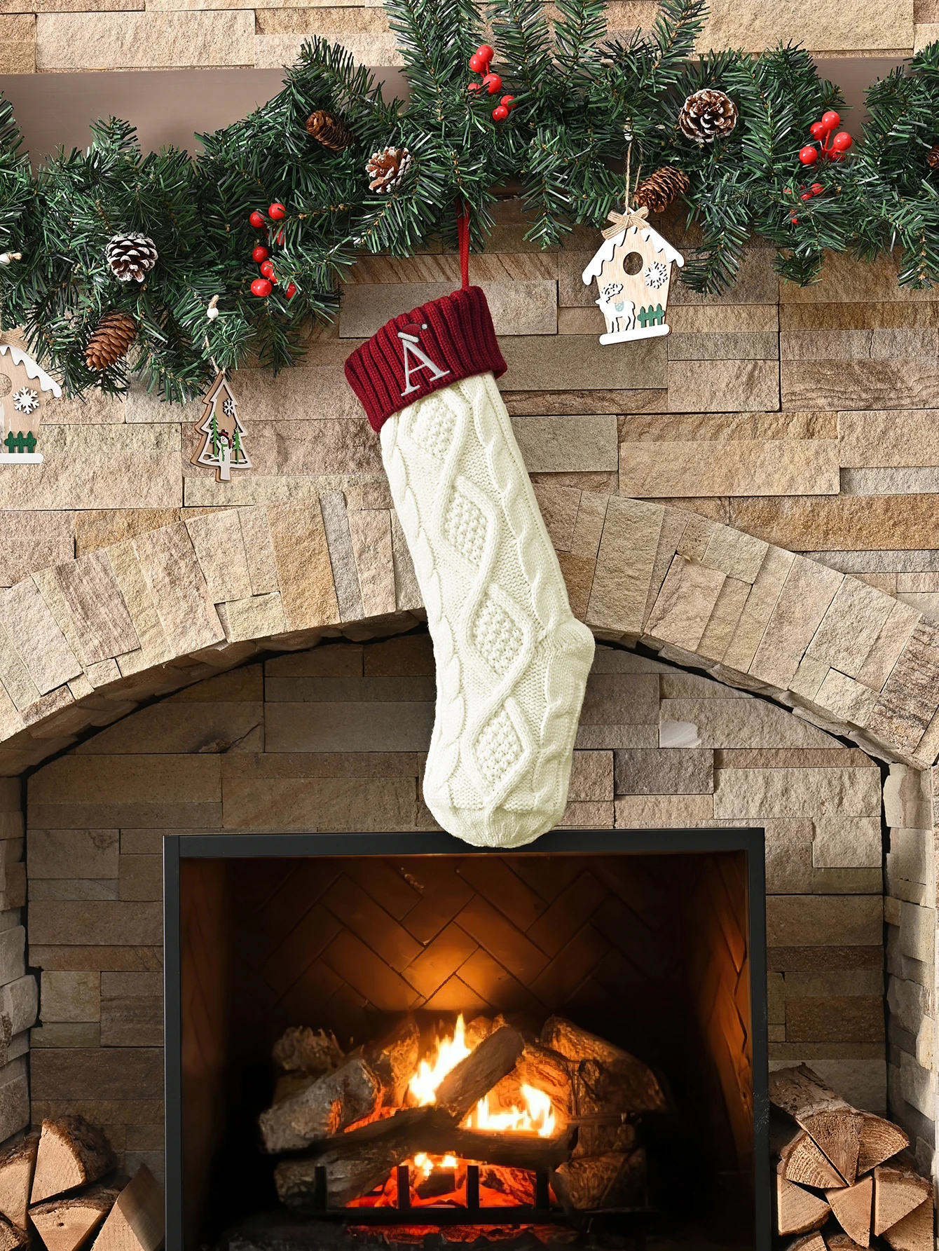 1PC Solid Color Elastic Diamond Pattern Christmas Stocking, Suitable for Christmas Decoration and Embellishment - Image 4