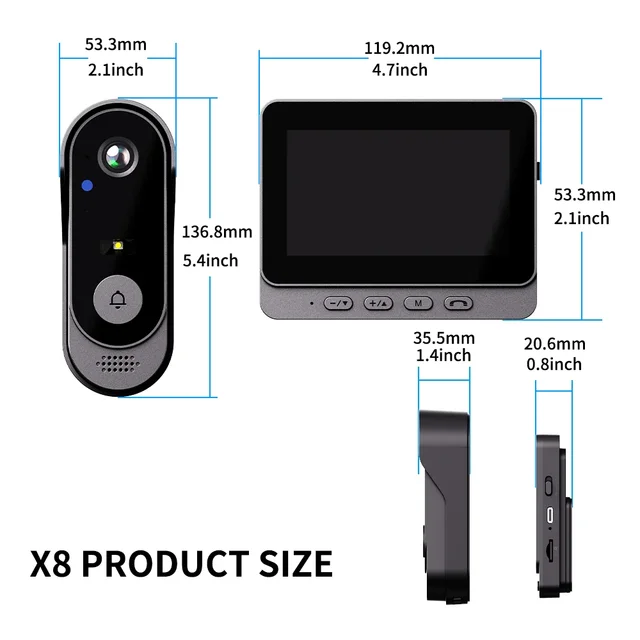 Waterproof Outdoor 2.4G Wireless Doorbell 4.3''Intercom Video Eye Digital Door Peepholes Viewer Camera IR Night Vision Ring Bell 6