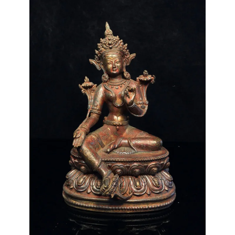 

22cm Pure copper green tara antique bronze ware, gilded gold mud, gold Tibetan Buddha