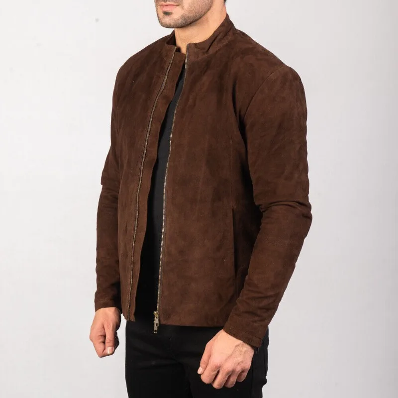 Brown Suede Leather Jacket for Men Biker Real Lambskin Jacket