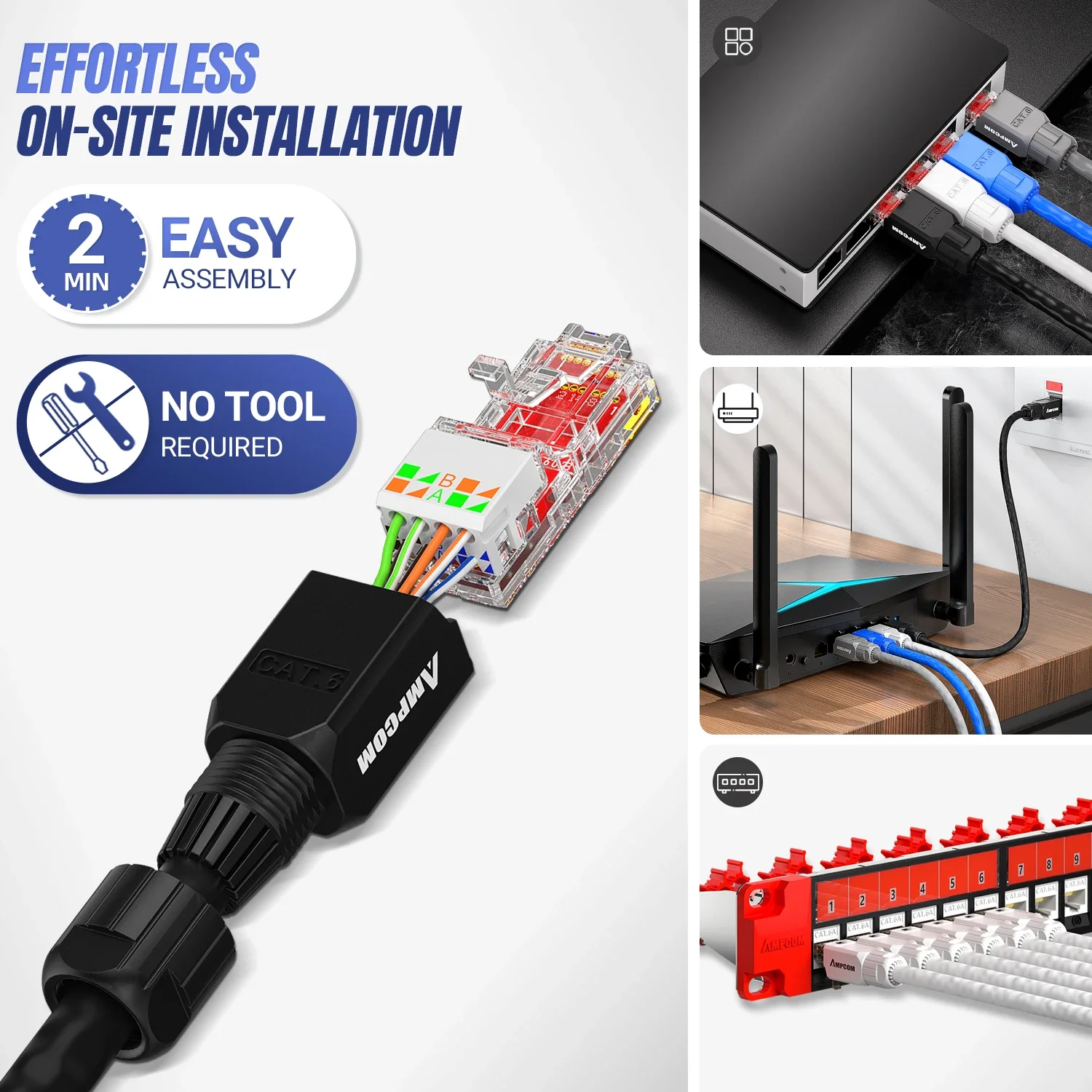 Crimp Free RJ45 Connector Tool Less UTP 1000Mbps CAT6/CAT6A Modular Plug For Lan Ethernet Cable