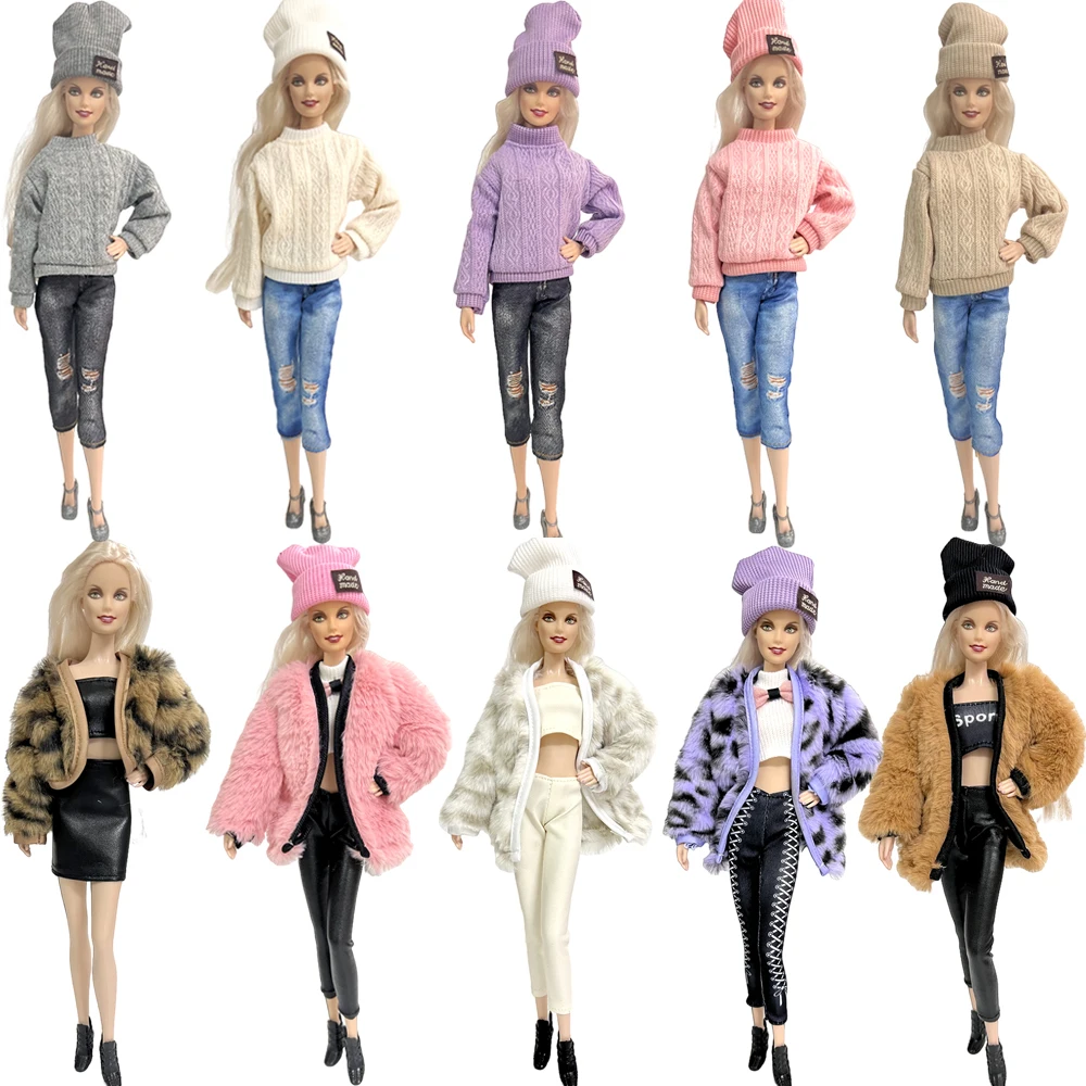 NK Newest  Barbies Doll Clothes Modern Plush Jacket  Fashionable Suit Skirt  Suitable For 11.8inch Doll Casual Clothing JJ