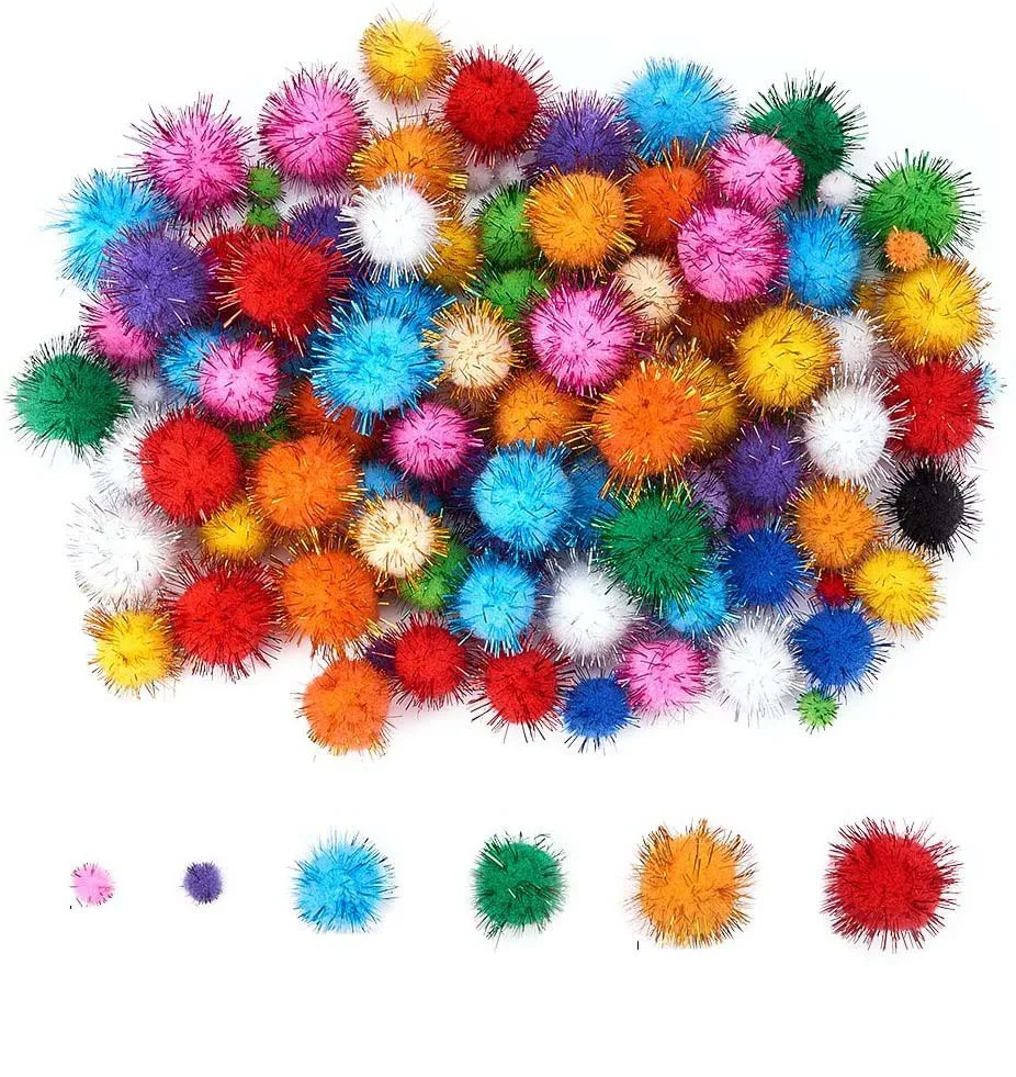 Colored Glitter Balls Pompom Furry Balls Christmas Pom Poms Kids DIY Pompones Craft Supplies Handmade Decoration Materials craft supplies,pom poms craft supplies
