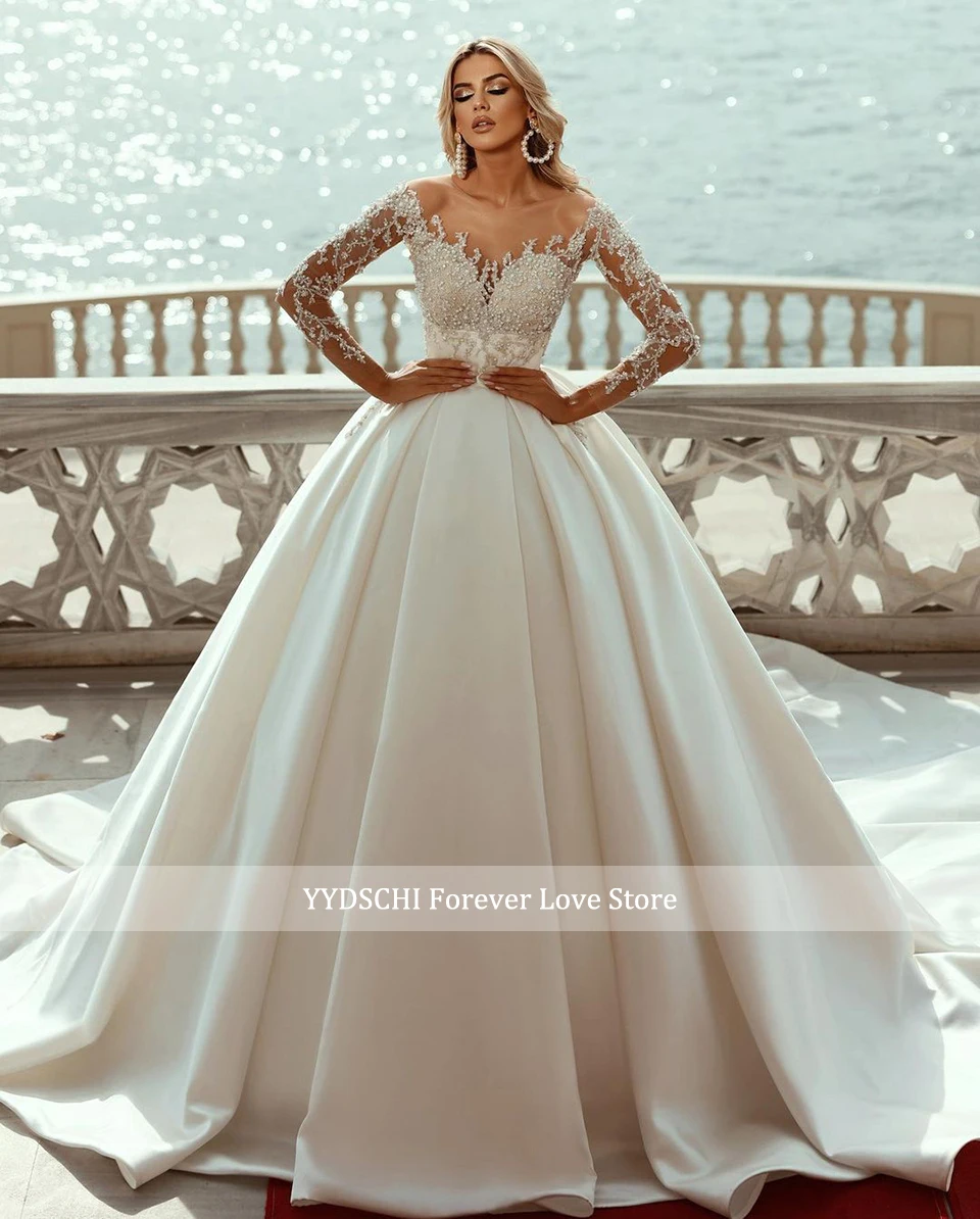 Luxuriöses Illusions-Ballkleid mit Langen Ärmeln Hochzeitskleider 2026 Funkelnde Perlen Verzierte Transparente Ausschnitte Brautkleider Vestido De Novia – Detail 3