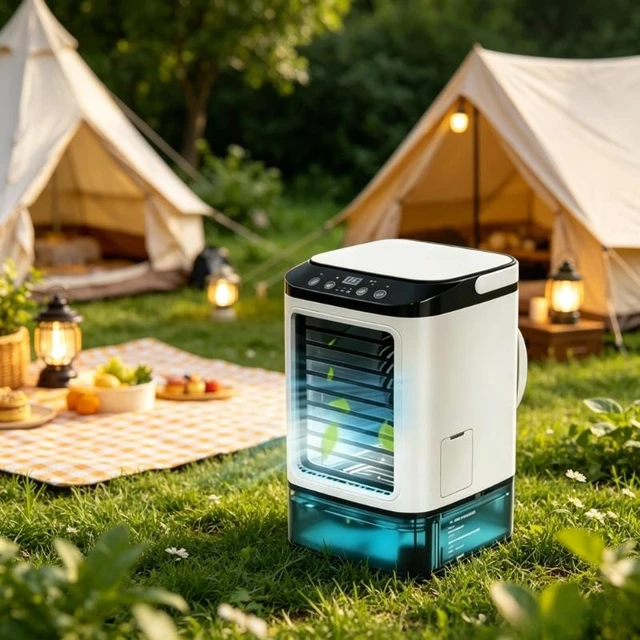 Mini climatiseur portable 3 vitesses, climatiseur personnel, réservoir de 900 ml, lumière 7 couleurs pour chambre à coucher, bureau 1