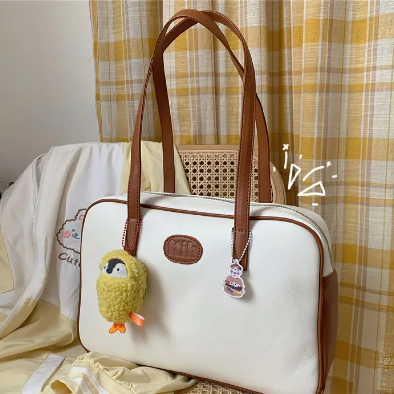 

MBTI Japanese Style Womens Shoulder Bag Jk Pu Leather Casual Lolita Cute Handbag Mixed Color Commuter Fashion Ladies Armpit Bag