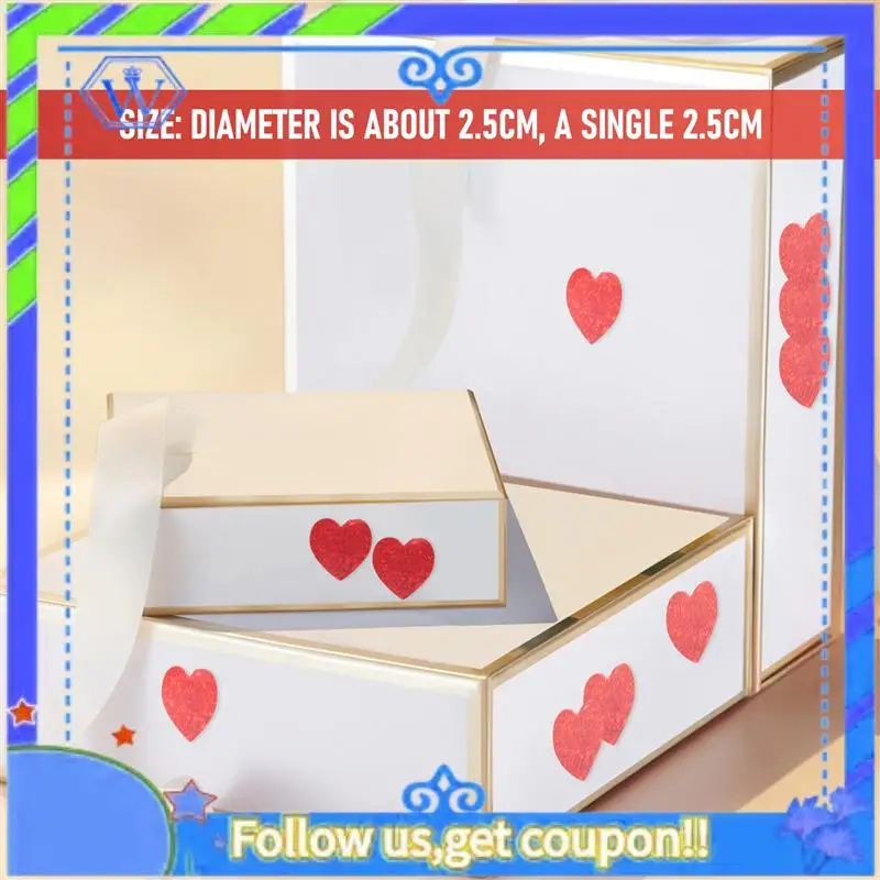 Easy To Use Valentine's Day Glitter Heart Stickers,Red Heart Stickers Roll,Heart Labels For Anniversaries Wedding(500Pcs/Roll)