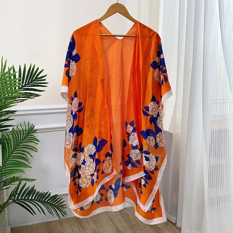 

Модные женские шарфы 90*180 см, женский Шелковый Атласный хиджаб с принтом, Женская дорожная шаль, летняя пляжная Солнцезащитная накидка