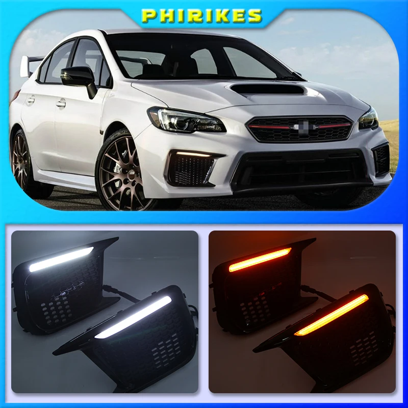 

For Subaru WRX STI 18-20 Limited Switchback White LED DRL Daytime Running Light + Amber Dynamic Led Turn Signal Bezels Fog Lamp