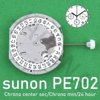 중국 Sunon Pe70 무브먼트, 3 개의 눈 및 날짜, 작은 크로노그래프, 초 및 분, 24 시간, PE702 무브먼트