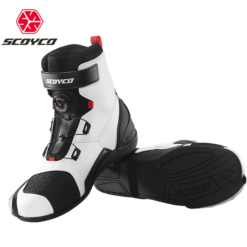 SCOYCO Motorcycle Shoes Moto Motorbike High Ankle Stainless steel slider Anti-Skip Reflective Speed Riding Boots