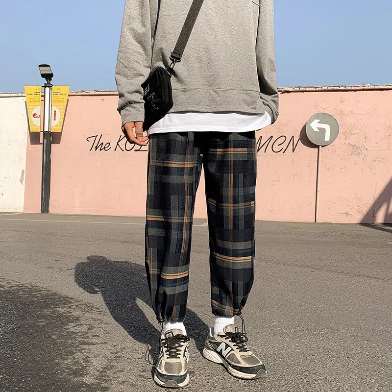 

Casual Streetwear Mens Clothing Plaid Wide Leg Pants Joggers Men Tracksuit Comfortable Lightweight & Breathable Summer Trousers
