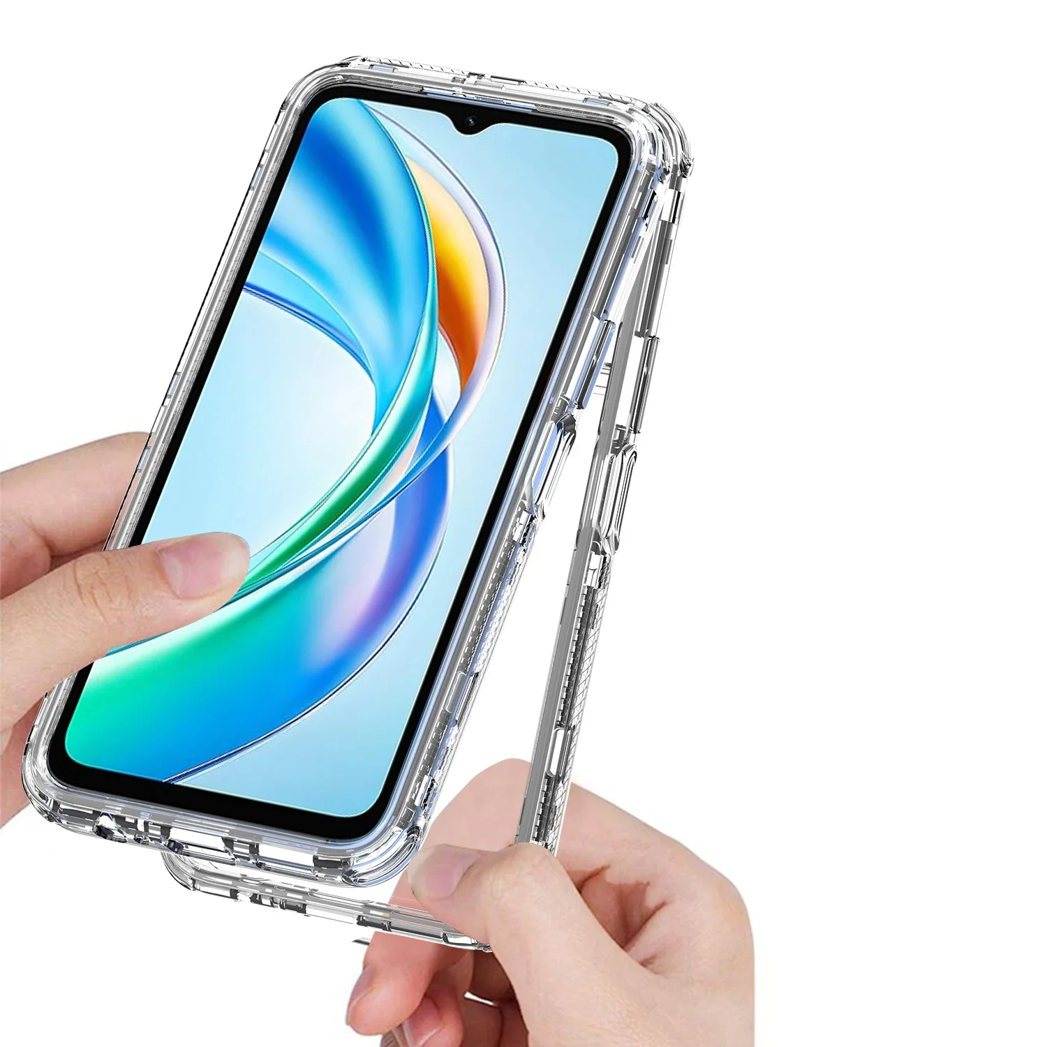 Rugged Armor Shockproof 3-in-1 Phone Case with Hard Plastic TPU Frame and Transparent Acrylic Back