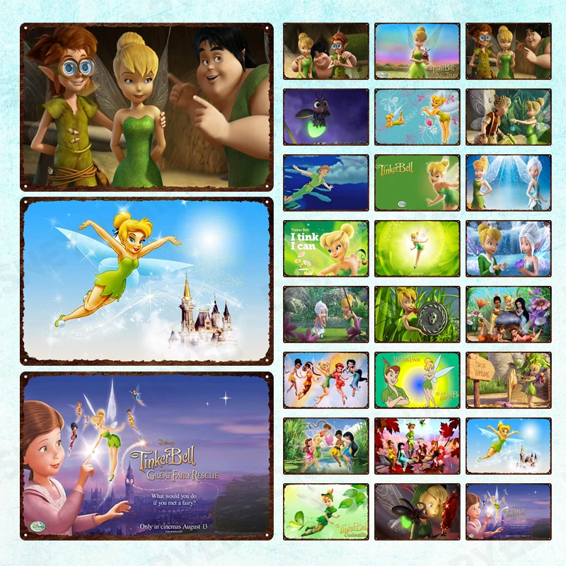 Disney Fairy Metal Sign Tinker Bell Piastra Metallica Peter Pan Adesivi Murali Vintage Placca In Metallo Poster Di Latta Retrò Per Uomo Decorazione Gr