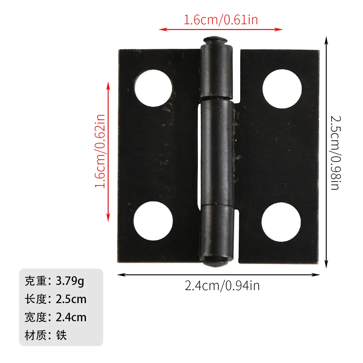 Hardware new Chinese 24*25mm flat wooden box with tin gift box and small hinge black.