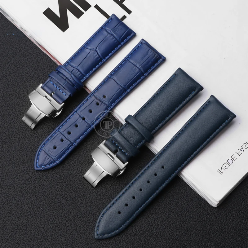 Elegant Blue Leather Strap for Men and Women - Available in Various Sizes and Colors