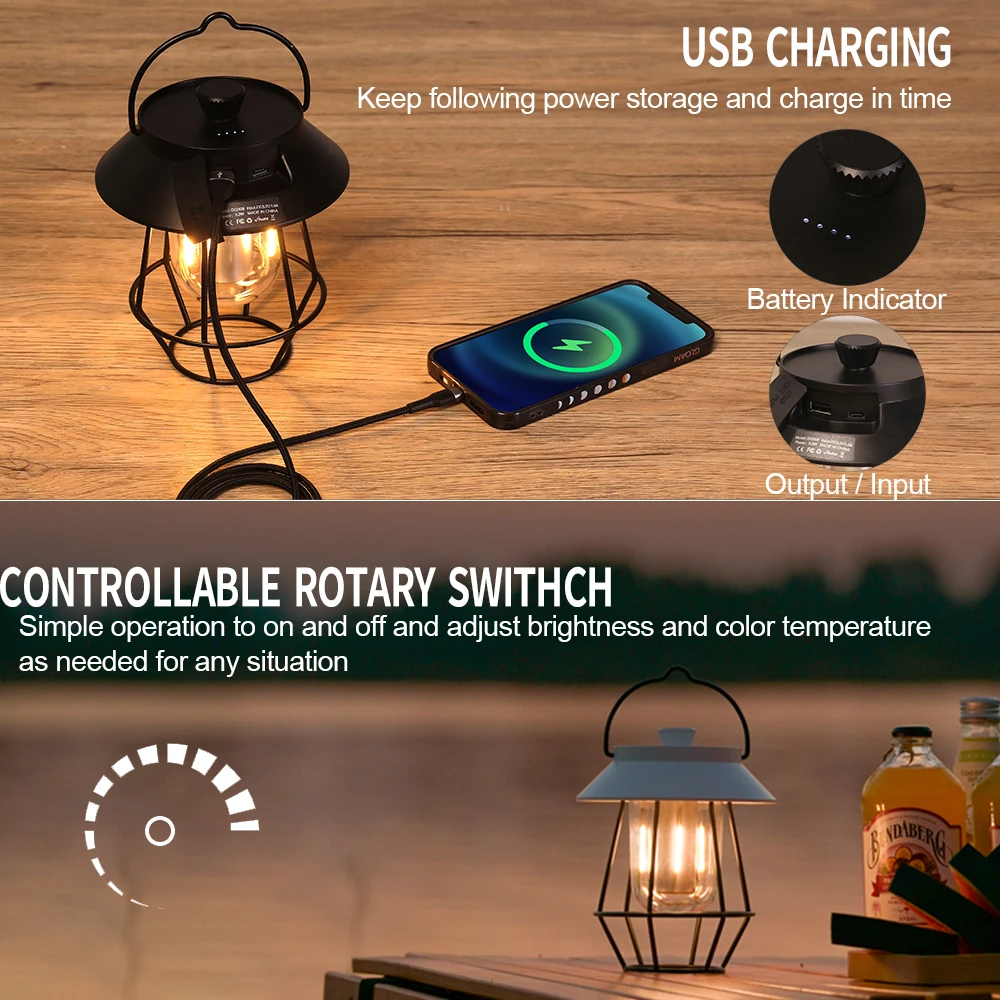 Kinscoter Camping Portable Retro Lantern Vintage Tent Lighting Lantern Decoration Waterproof Outdoor Path Lawn Lamp 6pcs lot retro led spiral filament light bulb e14 e27 4w 2200k 220v c35 a60 t45 st64 t185 t225 g80 g95 vintage edison led lamp