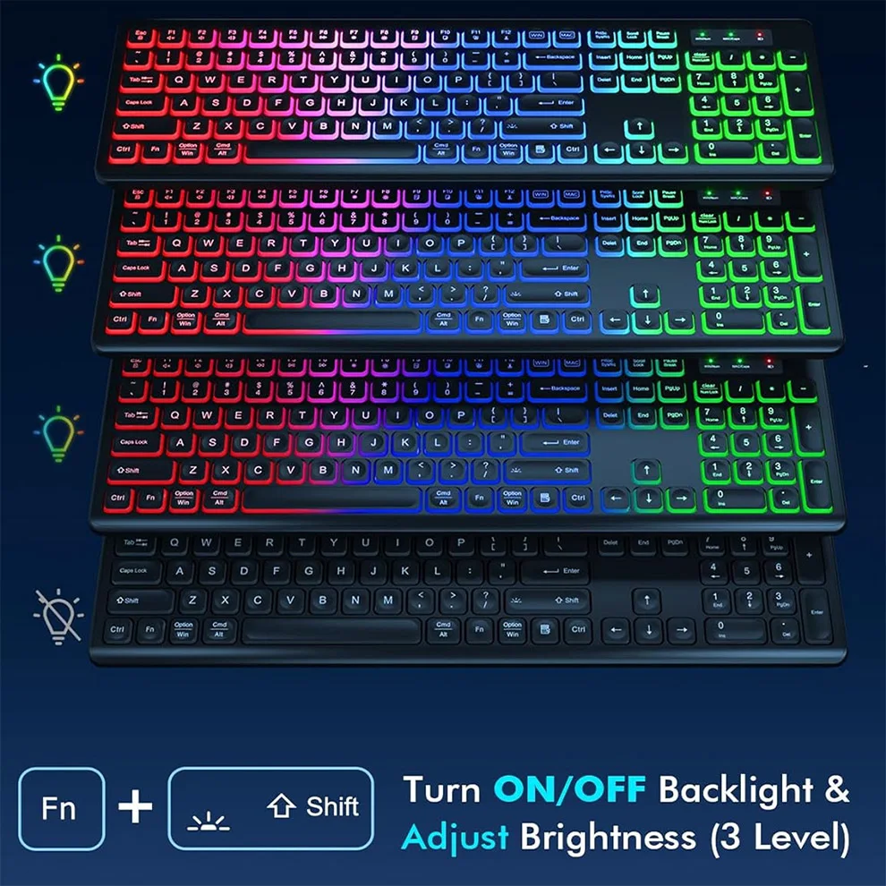 Wireless Backlit Keyboard and Mouse, USB/Type C Rechargeable