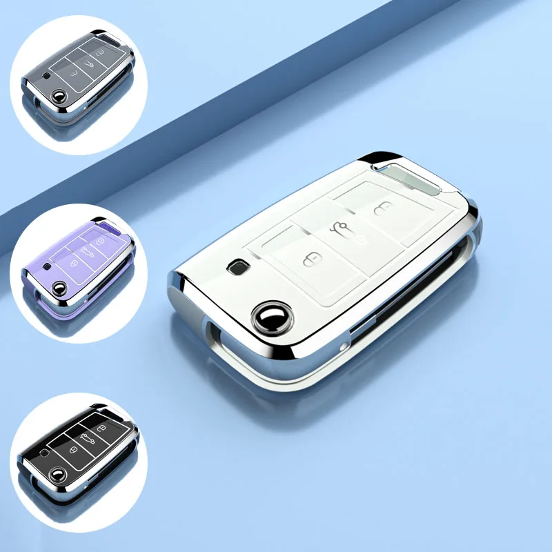 패션 도금 실버 edg 자동차 키 케이스 커버 VW 폭스 바겐 골프 7 MK7 티구안 MK2 스코다 옥타비아 코디아크 Karoq 좌석 Ateca Leon