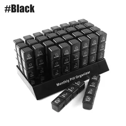 Deluxe 4x Daily Monthly Pill Organizer and Supplement Holder (Black)