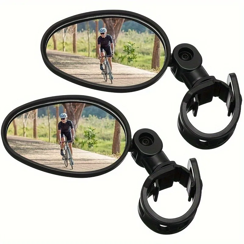 Cycling Rearview Bike Mirrors - Acrylic Convex Oval, 360° Rotatable, Shockproof Handlebar Mount