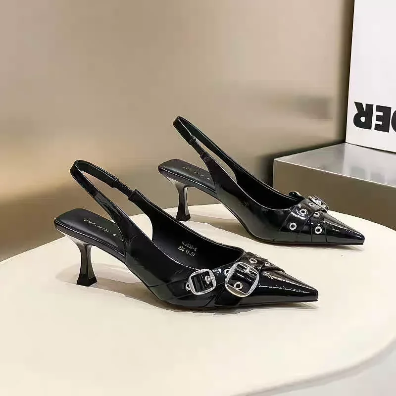 

Босоножки женские с острым носком, на каблуке, дизайнерские сексуальные тапочки с пряжкой, лето 2024, классические женские туфли-лодочки, сланцы