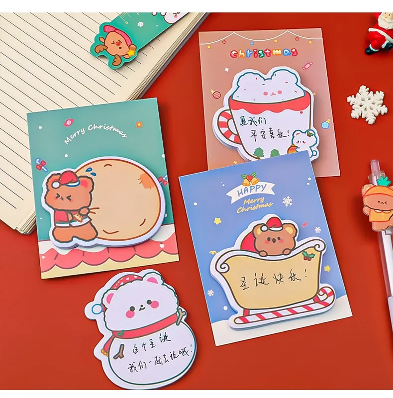 5Pcs/Lot Kawaii Cartoon Little Bear Christmas Post Sticky Notes Cute Bear Sled Snowmen Memo Pad School Office Pasted Notebook 6