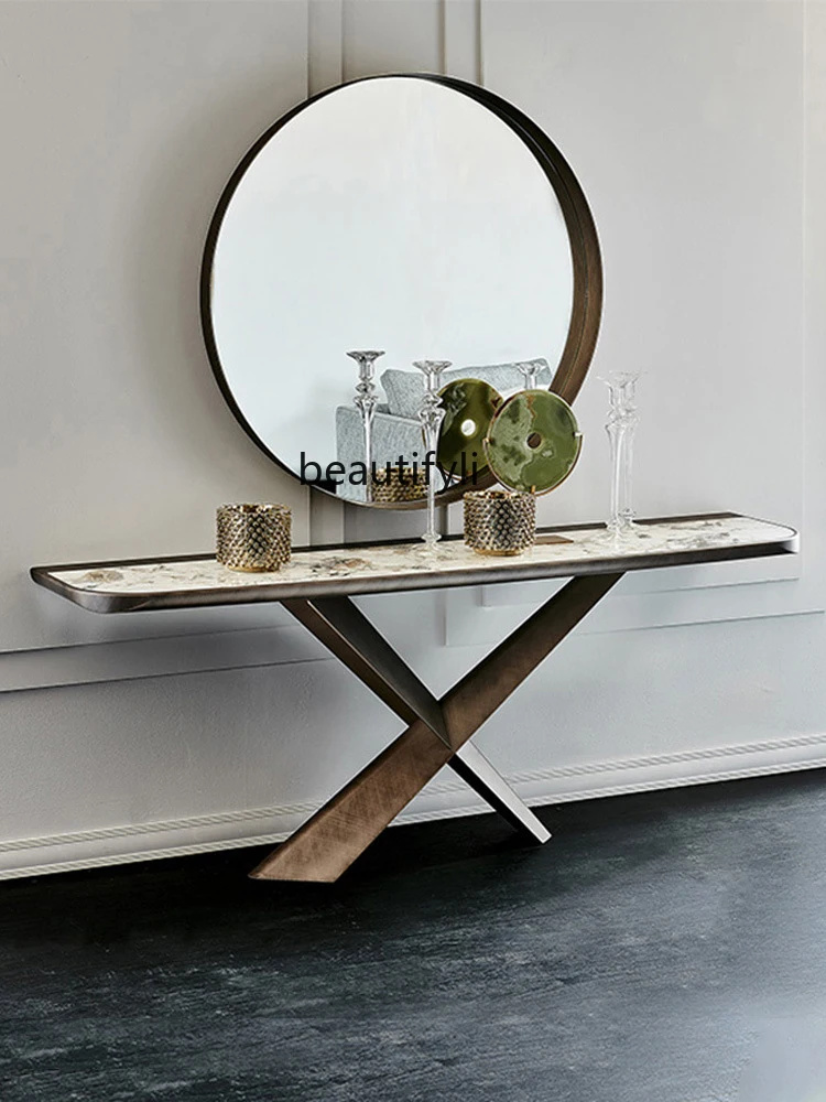

Italian Light Luxury Console Tables Simple Side View Wall Stainless Steel Console
