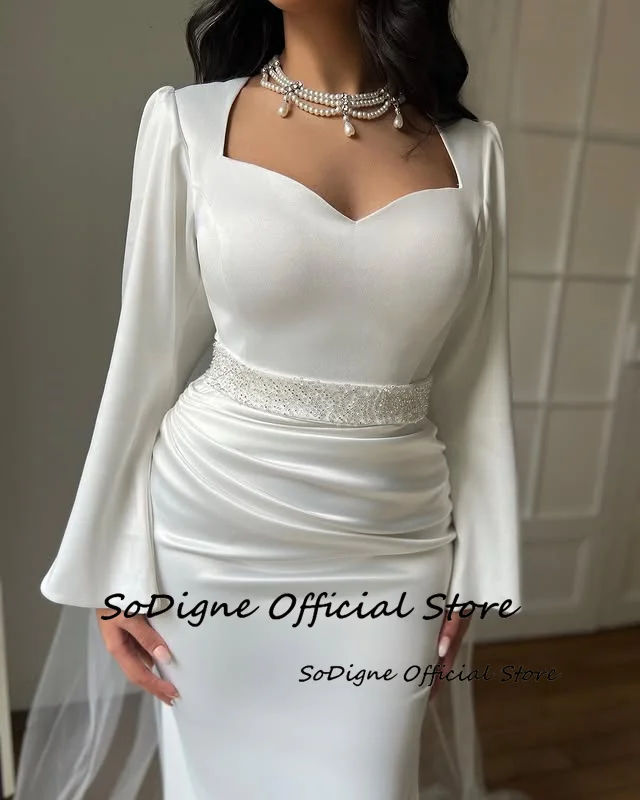 SoDigne Mermaid Satin Wedding Dresses Full Sleeves Sweetheart Elegant Bridal Dress Wedding Gown Bow Robe De Mairee Customized 11 Sb02b9b1d3b1348c8ae46be612af20111Z