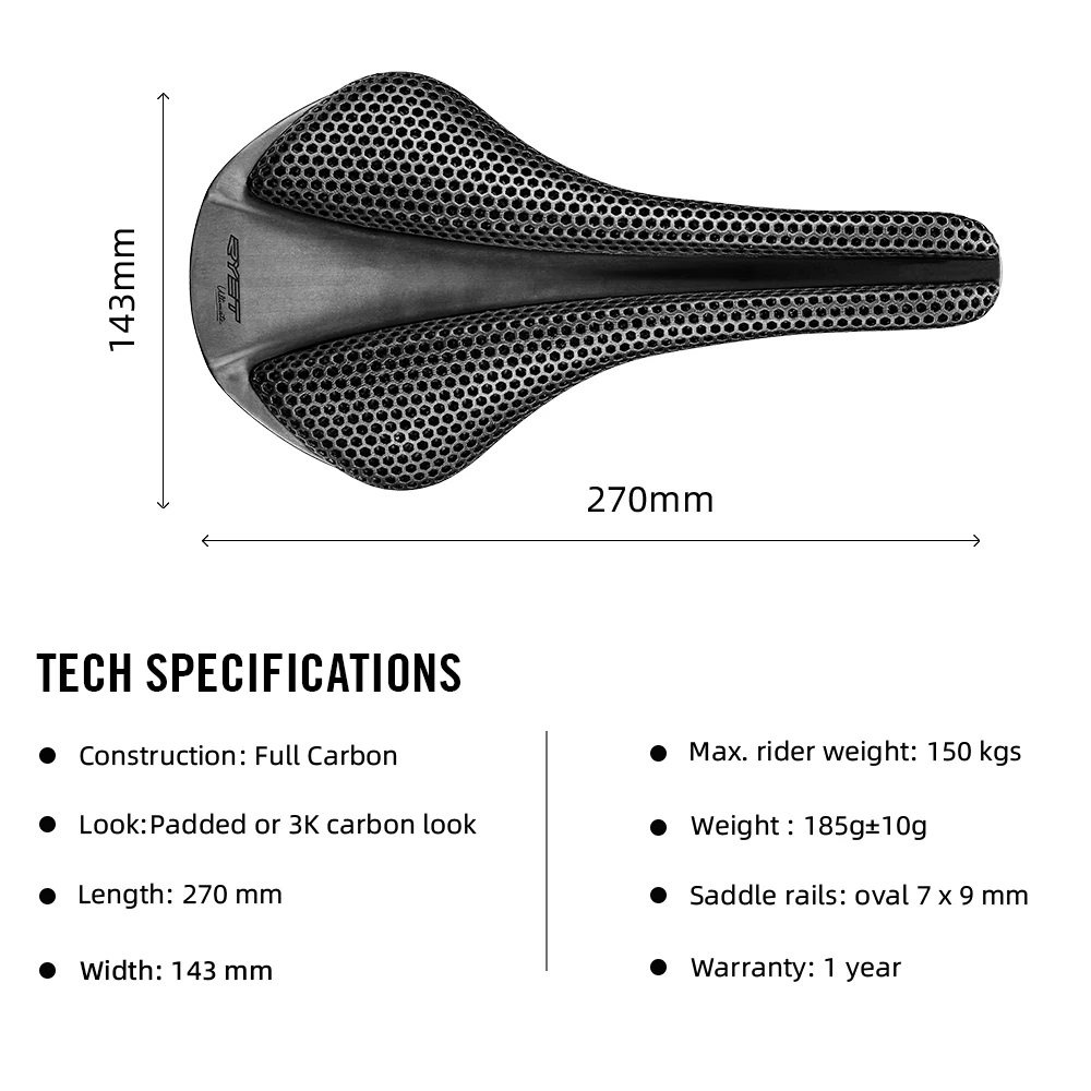 Ryet 3Dプリントバイクカーボンサドル140mm 143mm超軽量ロード