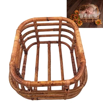 Puntelli per fotografia neonato Cestino rotondo intrecciato in rattan per bambini Puntelli per posa fotografica per bambini Accessori per fondale per decorazioni per foto infantili