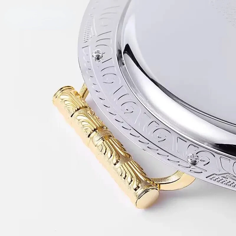 European Style Golden Metal Decorative Tray For Tea Coffee Table With Handle Oval Mirror Serving Tray provide luxury hospitality 3