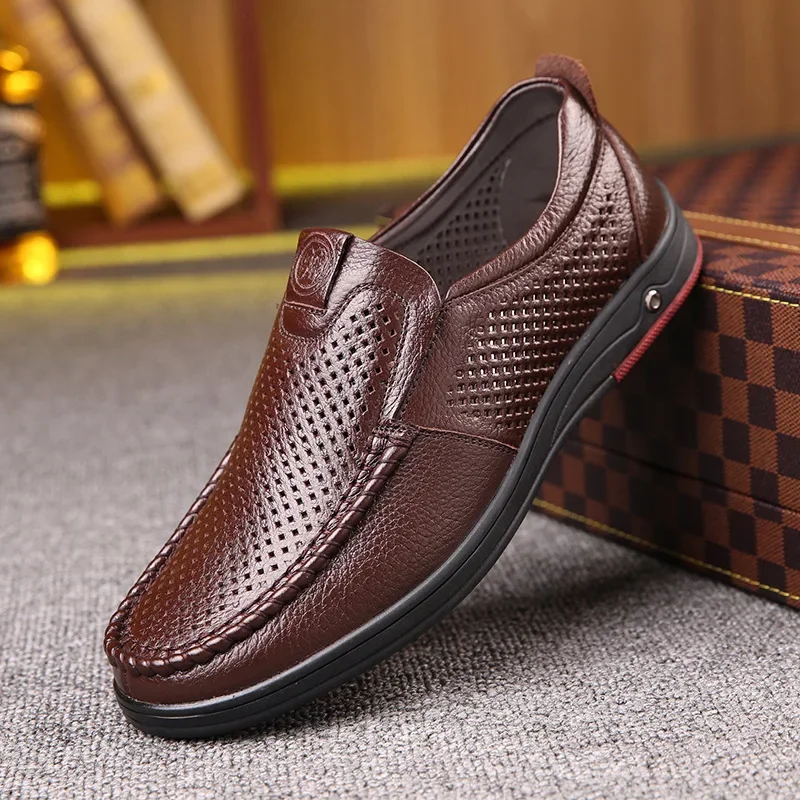2024 Newly Men's Summer Loafers Genuine Leather Soft Man Casual Slip-on Cutout Footwear Tenis Masculino Shoes for Men Zapatos