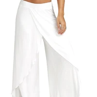 Women Wide Leg Pants Yoga Split Trousers Female Elastic Wasit Casual Loose Fitness Open Leg Pants Solid Color Harem Pants 3