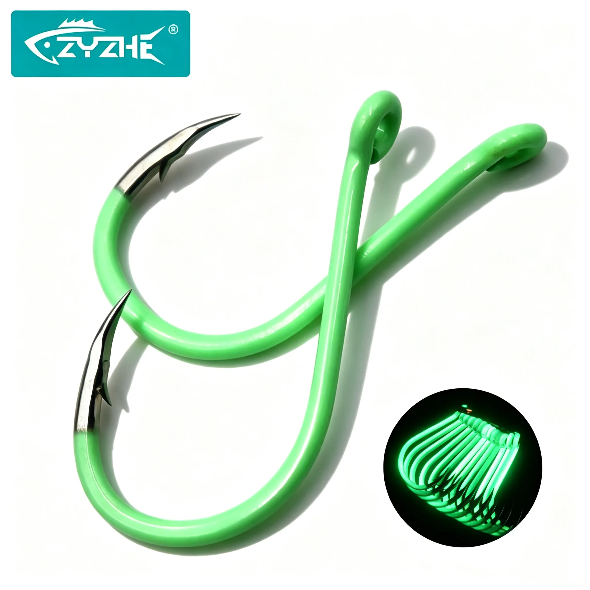ZYZHE 12/24 Stück/Box Leuchtende Chinu-Haken aus Hochkohlenstoffstahl, Fluoreszierende Nachtangelhaken, Karpfenangelhaken, Angelzubehör