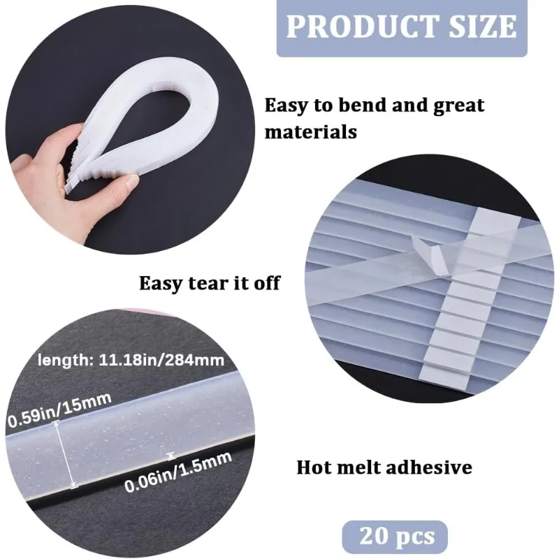 20Pcs 15mm/10mm Wide Thermal Glue Strips for Books Repair Bookbinding Mesh Backing EVA Hot Melt Adhesive Three Point