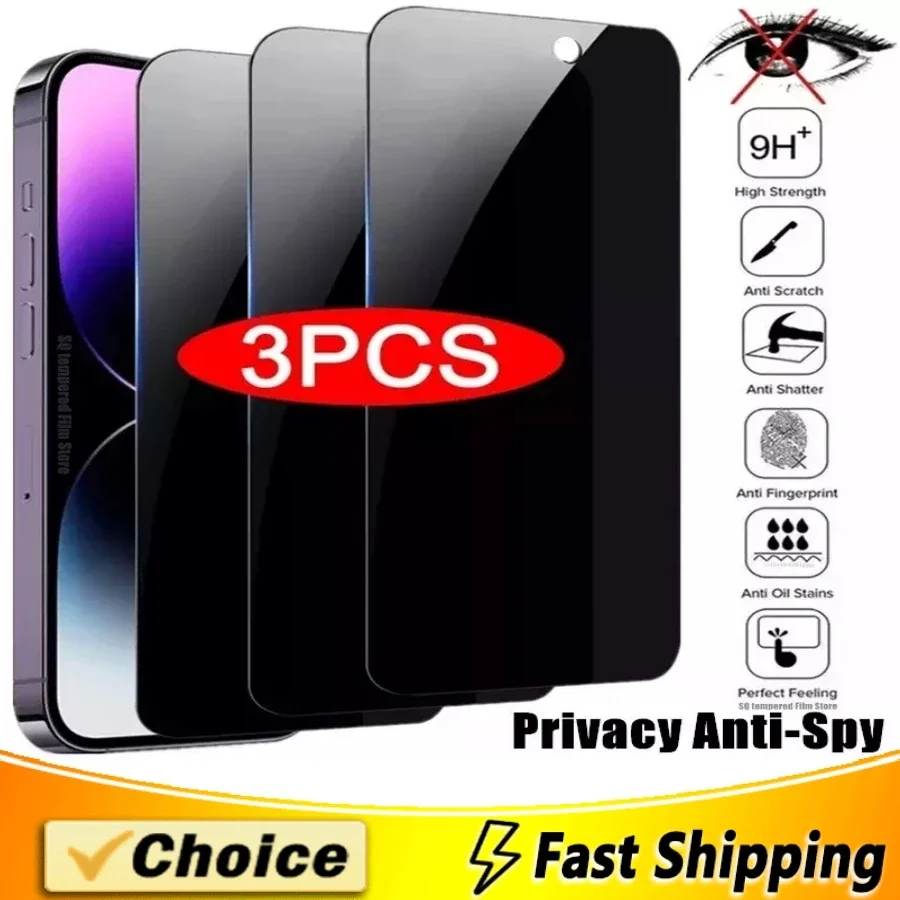 

3Pcs Privacy Tempered Glass For iPhone 15 12 13 14 Pro Max 12 Mini 7 8 14 Plus Anti-spy Screen Protectors For iPhone X XR XS Max