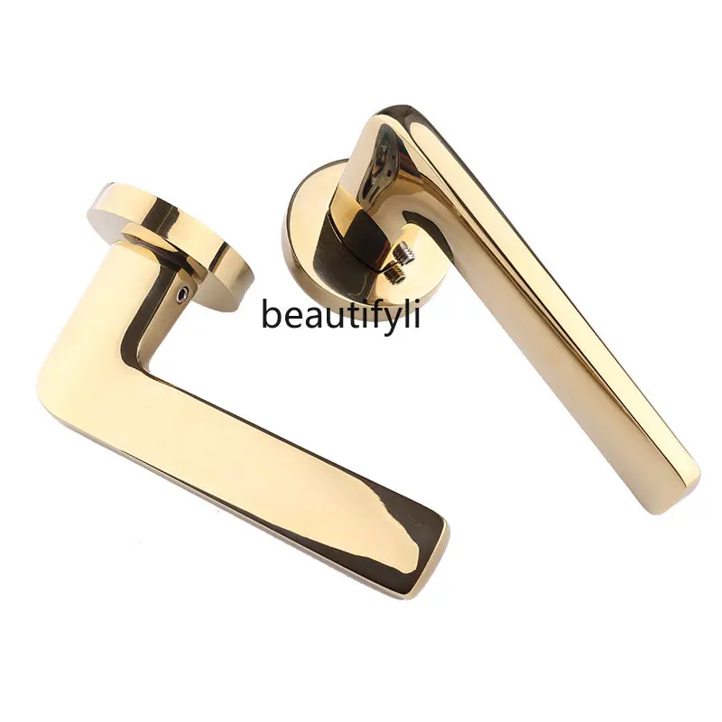 

American Gold Light Luxury Indoor Northern European Bright Gold PVD Door Lock Black Bedroom Noiseless Magnetic Lock