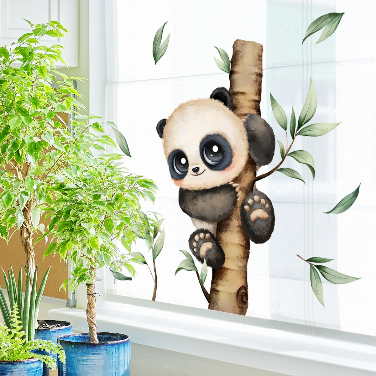 30*40cm Cartoon Animal Panda Static Sticker Living Room Home Decorative Wall Sticker Double-sided Visual Glass Sticker Dj4047 vintage brass lion head handle door knocker two dragons frolicking door handle animal head wooden door glass door handle