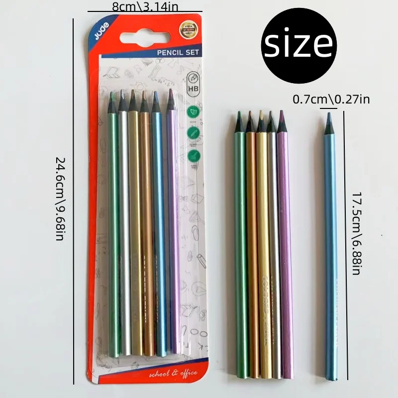 6pc black wood fluorescent color pencil writing drawing drawing pencil 2
