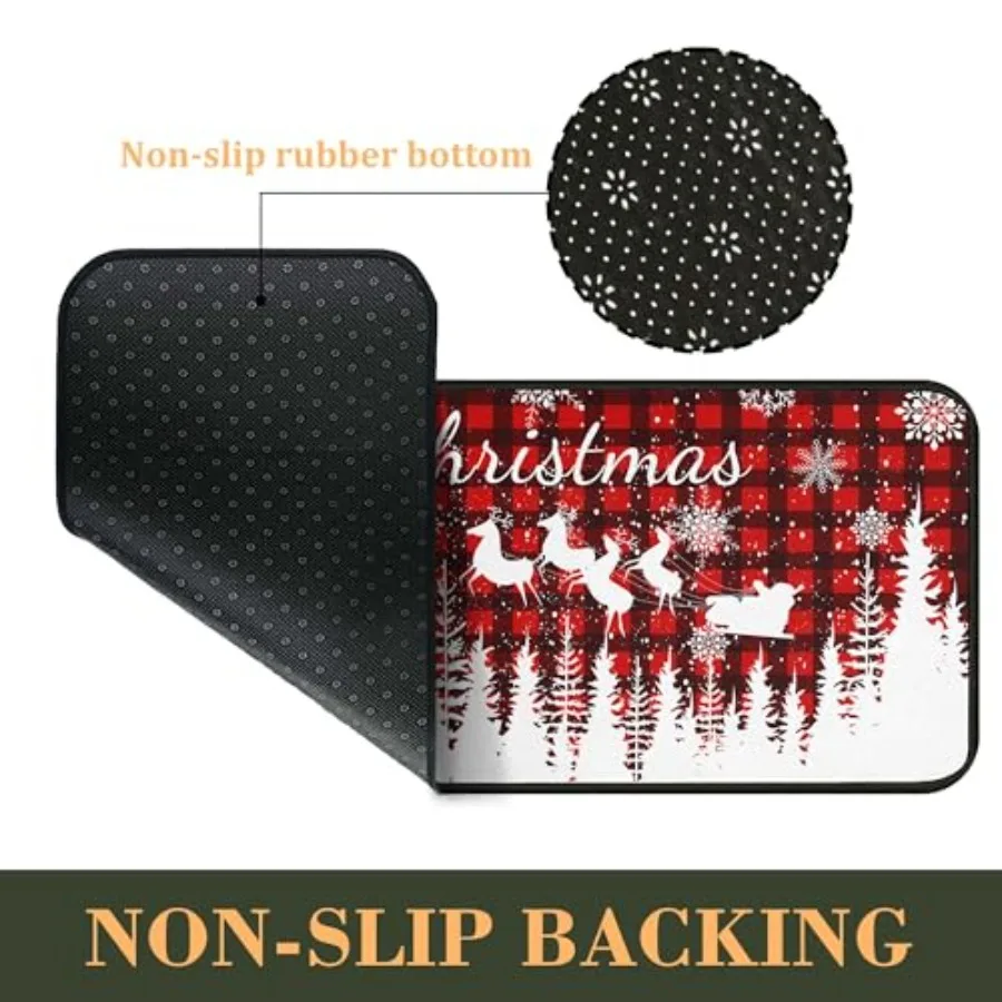 Buffalo Plaid Christmas Tree Kitchen Rug Set 6